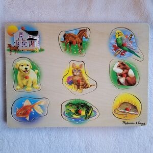 Melissa And Doug Sound Puzzle Pets Animals Wooden 8 Piece Age 2+ WORKS